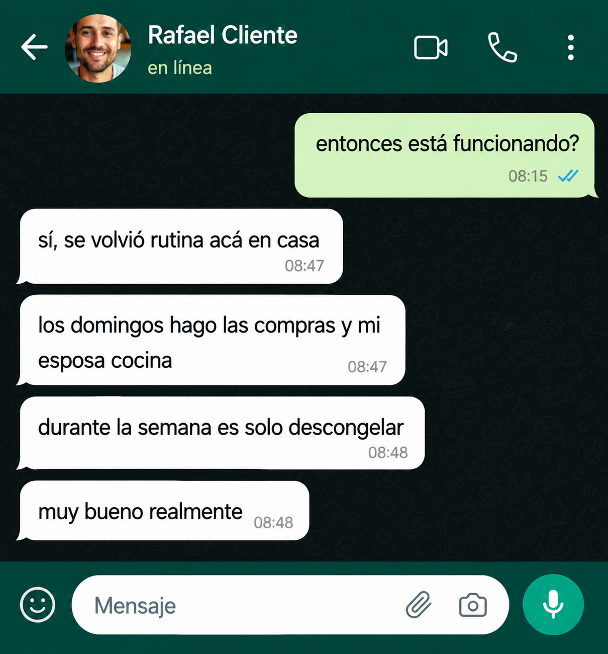 Clienta contando que se volvió rutina en casa